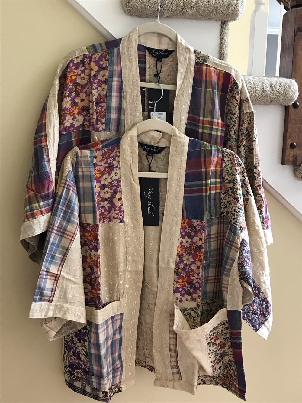 YOUNG THREADS NWT Kimono Plaid Cream Small Medium